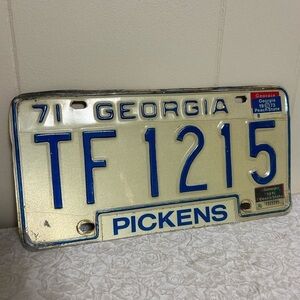 Vintage 1971 Georgia License Plate Gold/Blue Peach State Collectors